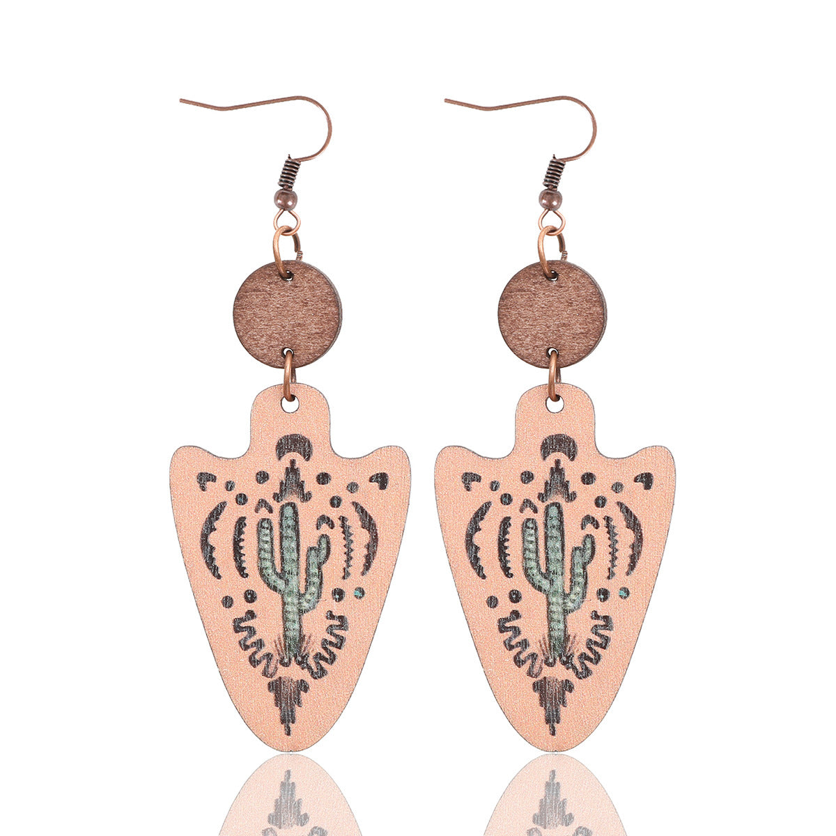 Wholesale Western Style Cactus Bull Head Wooden Earrings